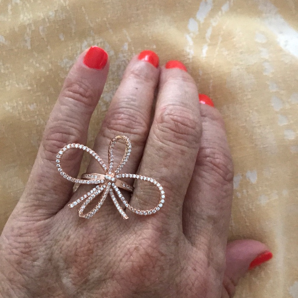 Rose Gold plated bow tie ring, silver base metal